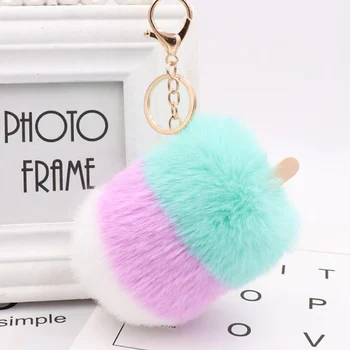 

30pcs/lot Plush Dolls Ice Cream Keychains Splicing color Creative Car Pendant Decorations Key Ring For Girls Bag Decorations