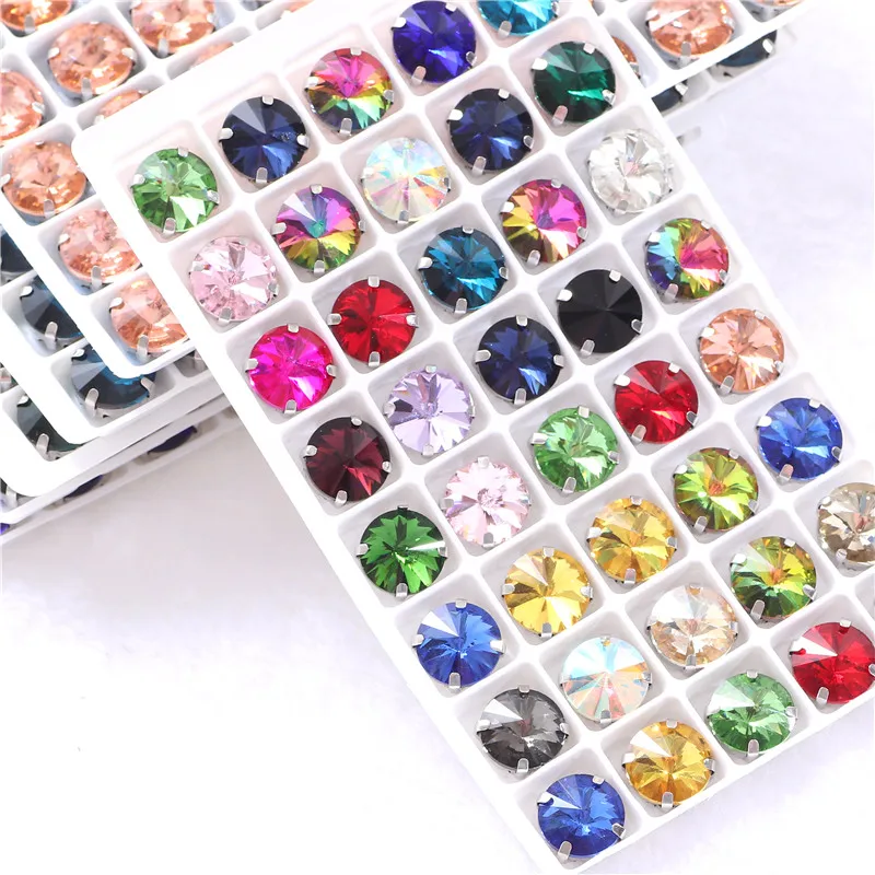 Round Sewing Glass Glitter Rhinestones With Silver Claw Sew on Stones For Needlework Diy Crystal On Shoes Clothes 8mm 10mm 12mm