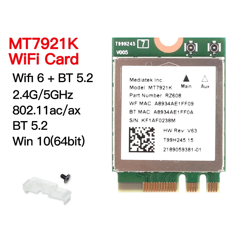 MediaTek MT7921k Wi-Fi 6E Tri band 1800M Bluetooth 5.2 notebook ...