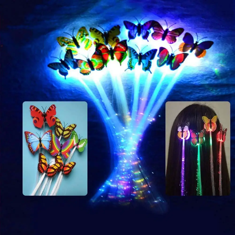 

2019 NEW Arrival Hair Accessories LED Fiber Optic Flash Hair Braid Butterfly Barrette Clip Light up Party Supplies Hair Clip Gif
