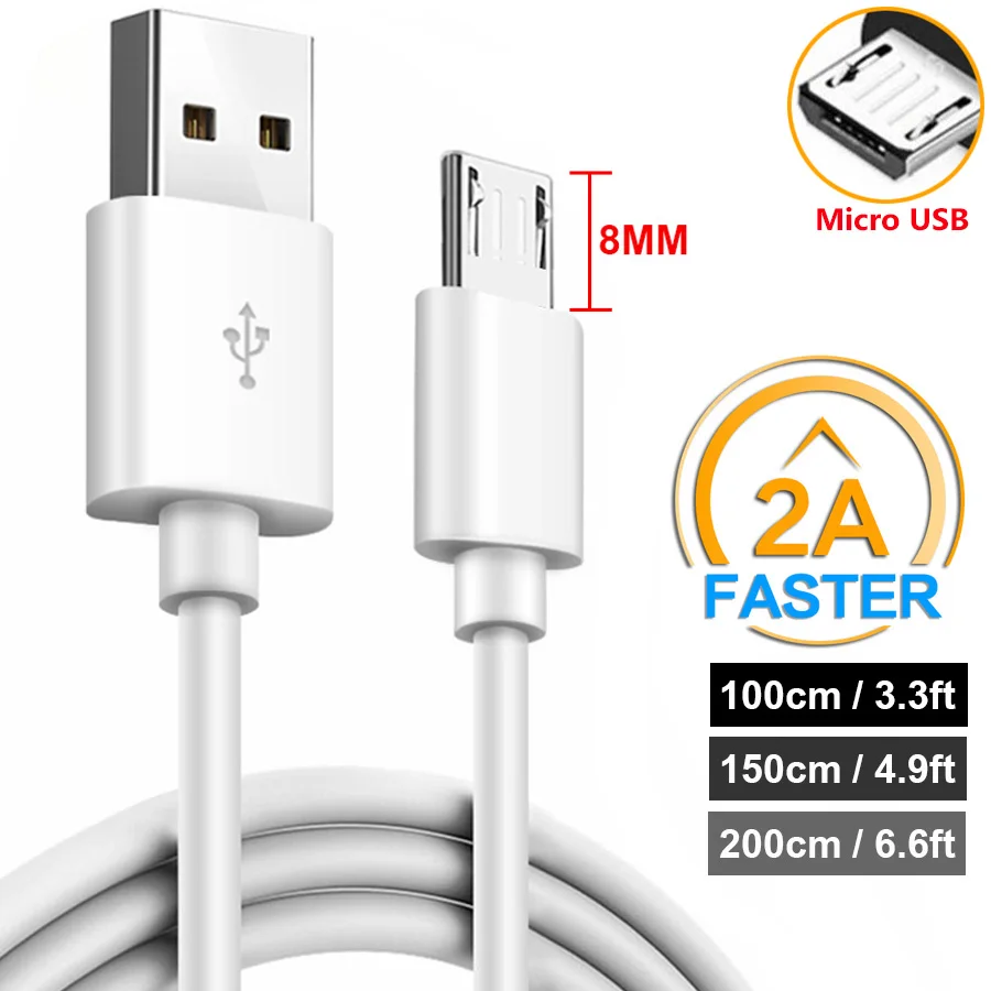1 м/1 5 м/2 м 8 мм длинные Micro USB разъем Зарядное устройство кабель 2A для Oukitel K10000 K6000 Pro