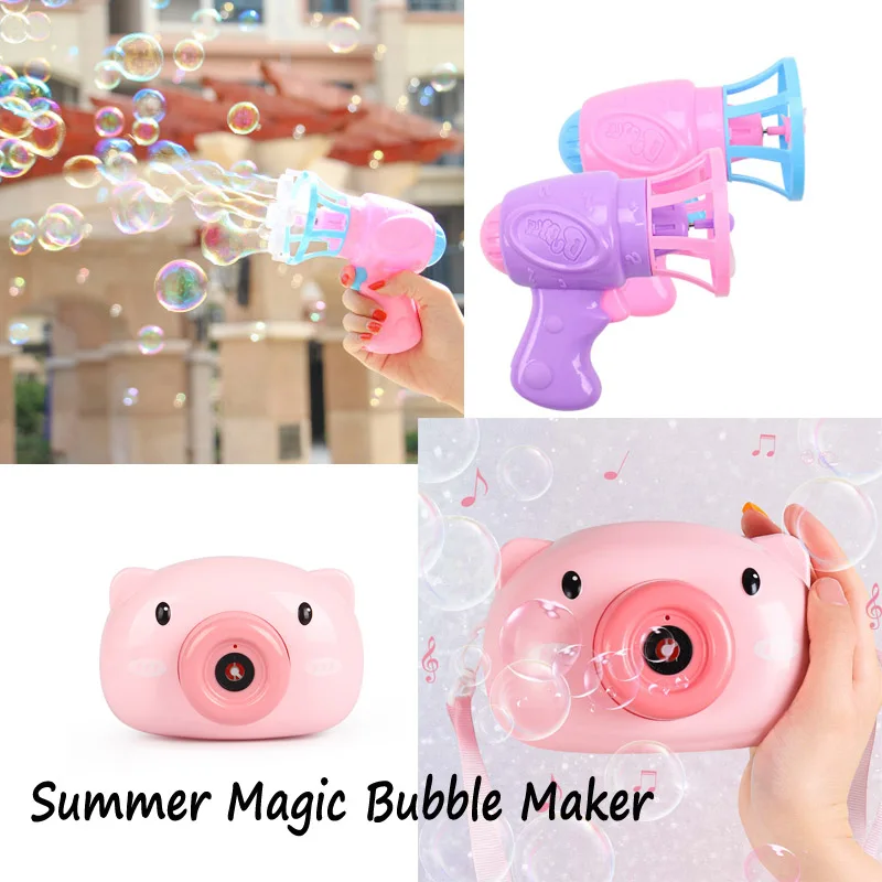 

Summer Automatic Funny Cartoon Pig Magic Bubble Soap Children Bubble Maker Camera Gun Toys Machine Bubble Gifts for Kids Girl