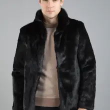 Осенняя кожаная куртка из искусственного меха норки, Мужская зимняя плотная теплая меховая кожаная куртка со стоячим воротником, мужские свободные куртки, модные B248