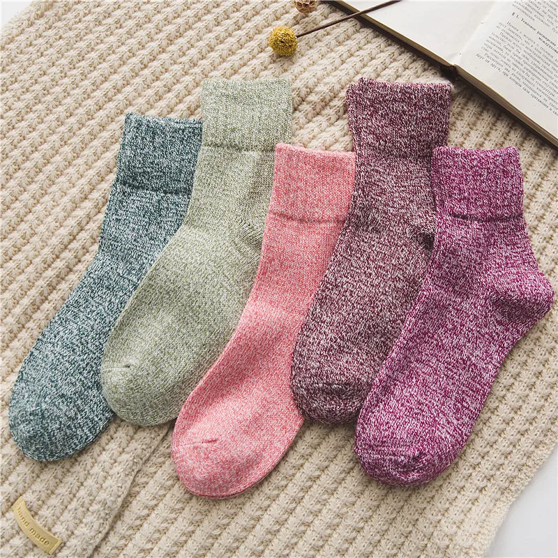 Утолщенный теплый женский шерстяной носки для осень-зима однотонные Цвет и нитки женские розовые носки обувь в японском стиле Харадзюку на Стиль 396