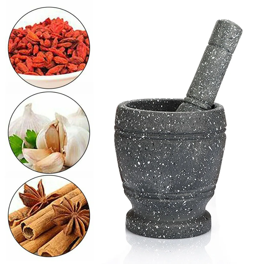 Granite Pestle and Mortar Set Herb Spice Pepper Garlic Grinder Solid Crusher
