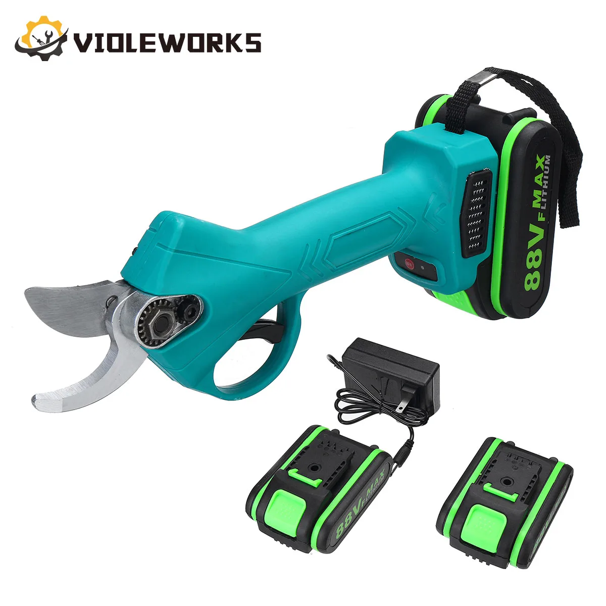 88V Cordless Electric Pruning Shears Secateur Garden Branch Cutter with 2 