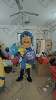 

quality blue hat knight mascot costumes cartoon armor soldier mascot design