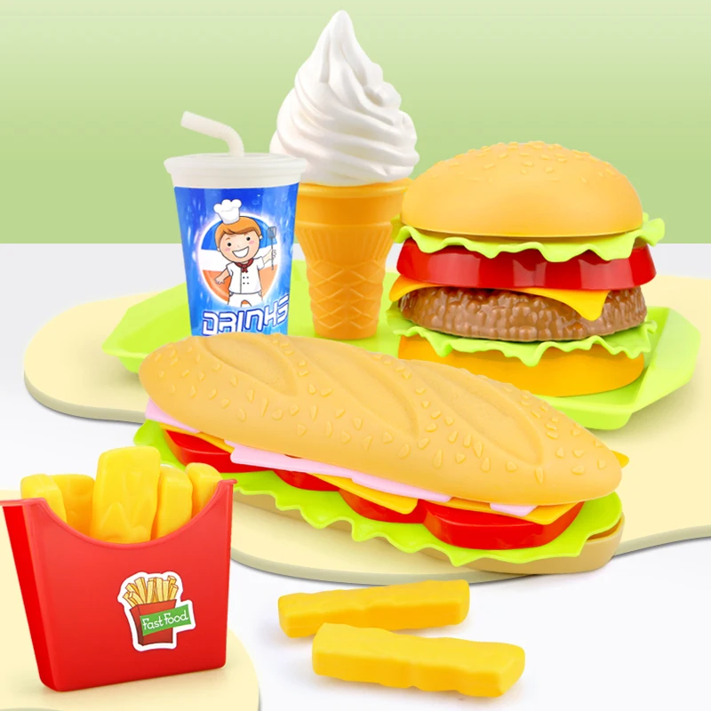 

Children Simulation Food Hamburger Hotdog Kitchen Toy Set Pretend Play Miniature Snack Burger Educational Toys For Girl Kid