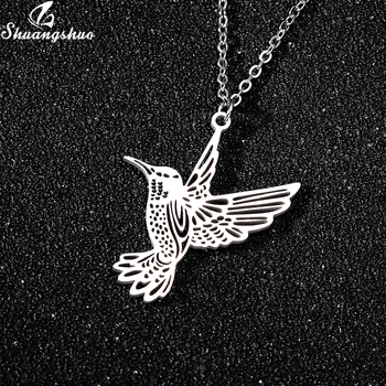 

Shuangshuo Stainless Steel Animal Necklace Women Hummingbird Necklaces & Pendants Clavicle Chain Silver Color Charms Jewelry