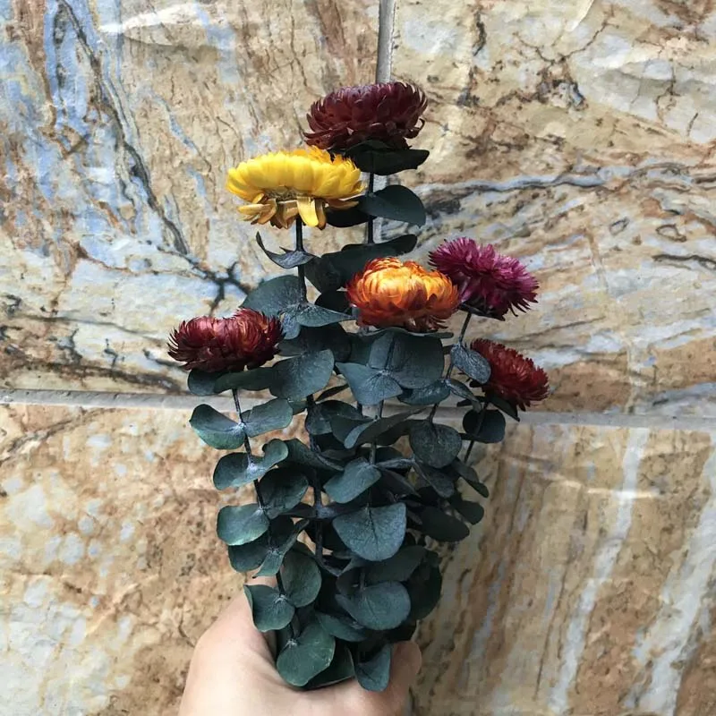 15-30CM/3-5CM Head Real Natural Fresh Preserved Eucalyptus With Forever Dry Chrysanthemum,Eternal Dried Roses Branches For Home