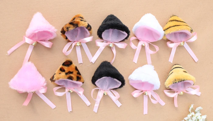 Girl women plush Cosplay black white cat neko ears tiger leopard fox Animal Ear hair pin with bell Maid Lolita headband