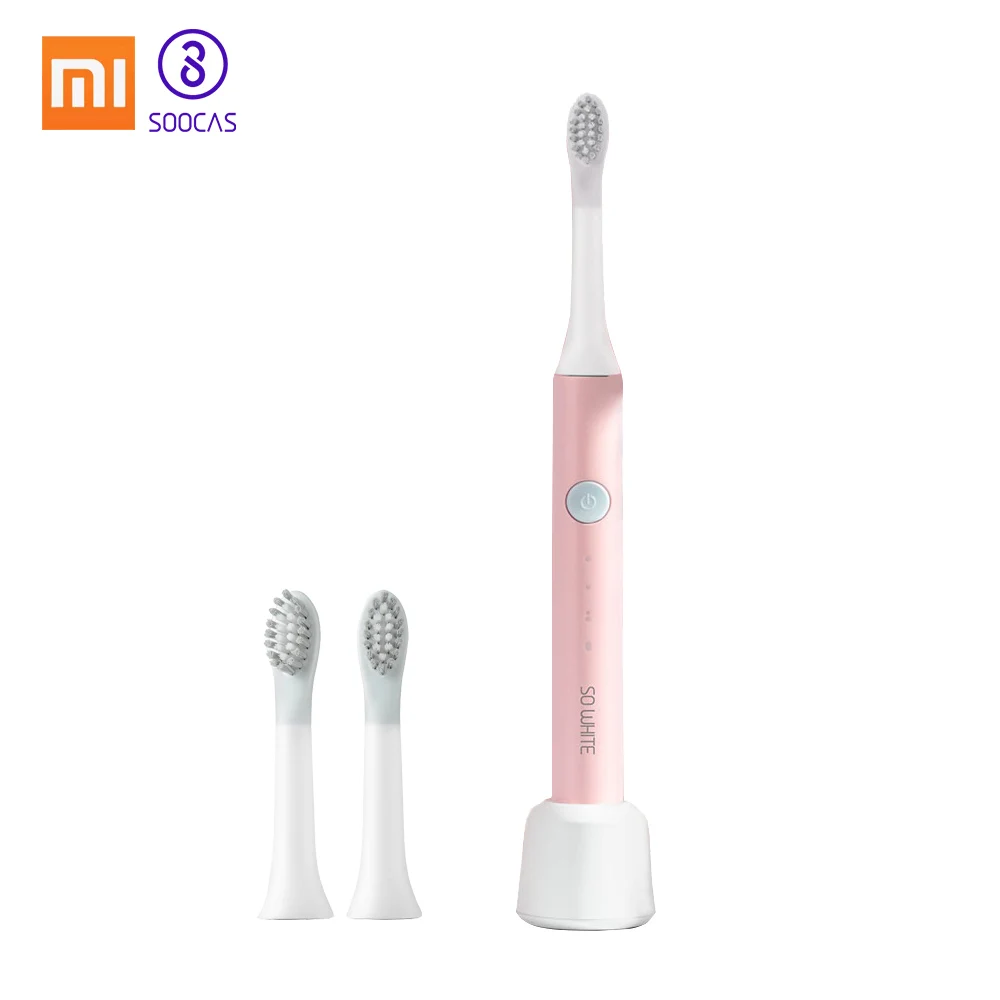 Pink EX3 and 2 head Xiaomi SO WHITE(PINJING) EX3 перезаряжаемая электрическая звуковая зубная щетка USB перезаряжаемая зубные зубы Глубокая чистка кистей водонепроницаемый - Цвет: Pink EX3 and 2 head