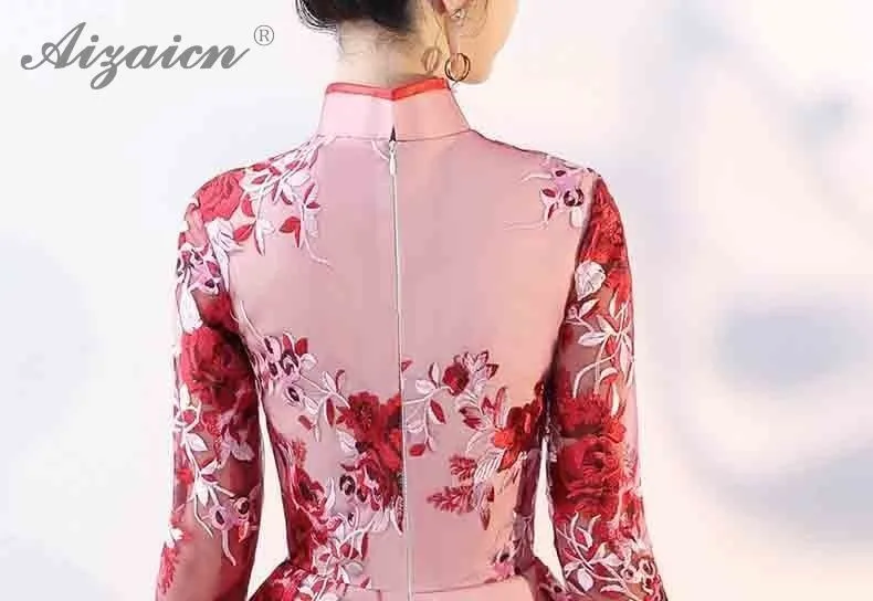 Новая мода кружева вышивка Cheongsam Современная Невеста мини платья оригинальный Национальный Таможенный Qi Pao женское Красное китайское