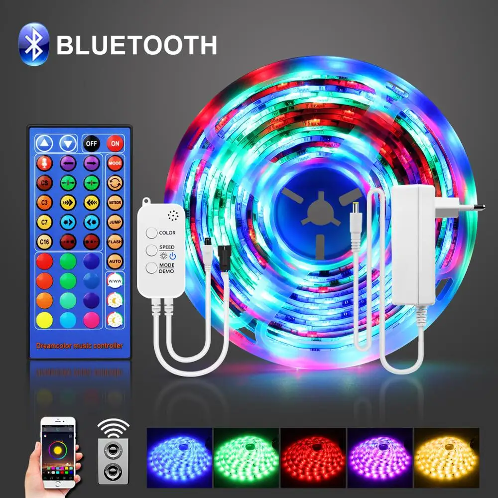 Bluetooth Rgb Led Strip Fleksibel Kontrol Nirkabel Lampu Led Pita Warna Warni Pita Dioda Lampu Rumah Kamar Tidur Natal Pesta Dekorasi Led Strip Aliexpress
