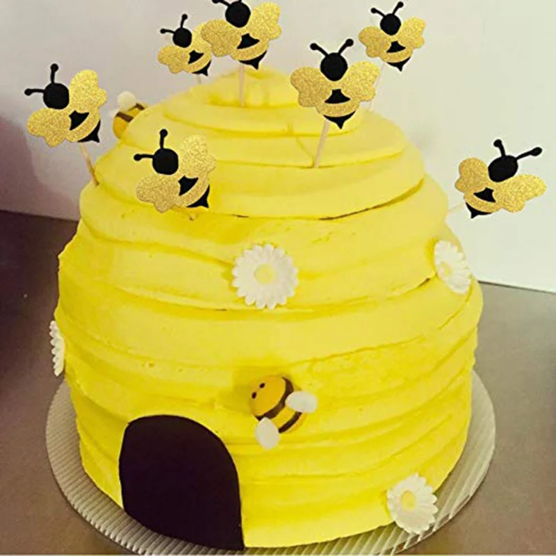 

DIY 12pcs Small Bee Shape Cake Dessert Inserted Card Prod Cake Topper Decoration Kid Birthday Party Decoration