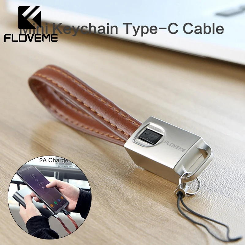 

FLOVEME PU Leather 2A Type C USB Cable For Samsung S10 S10e Plus Type-C USB Mini Keychain Type C Cable For Huawei Mate 10 20 Pro