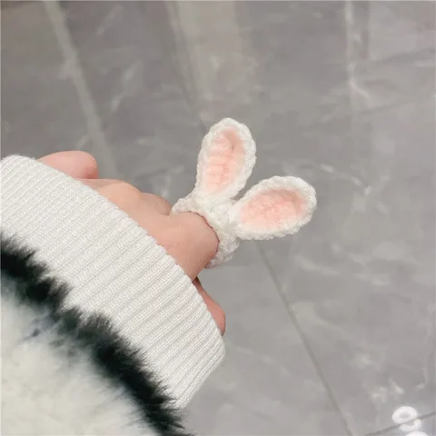 Pink Bunny Bear Ear Ring Cute Woolen Knitted Women Girl Gift Fashion Winter Accessories
