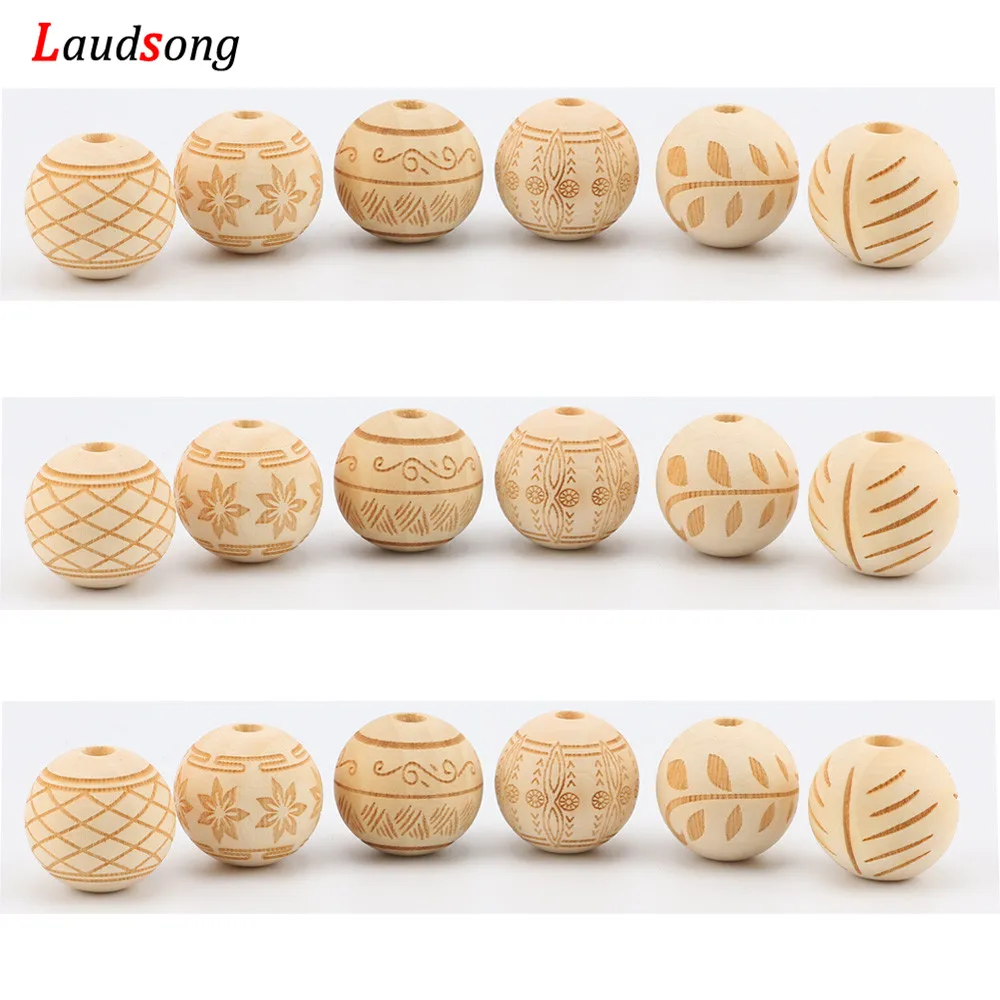 Luadsong 20-25mm Natural Wooden Beads Lead-free Round Wood Flower For Diy Baby Jewelry Making Pacifier Clip Teething Toys | Украшения и