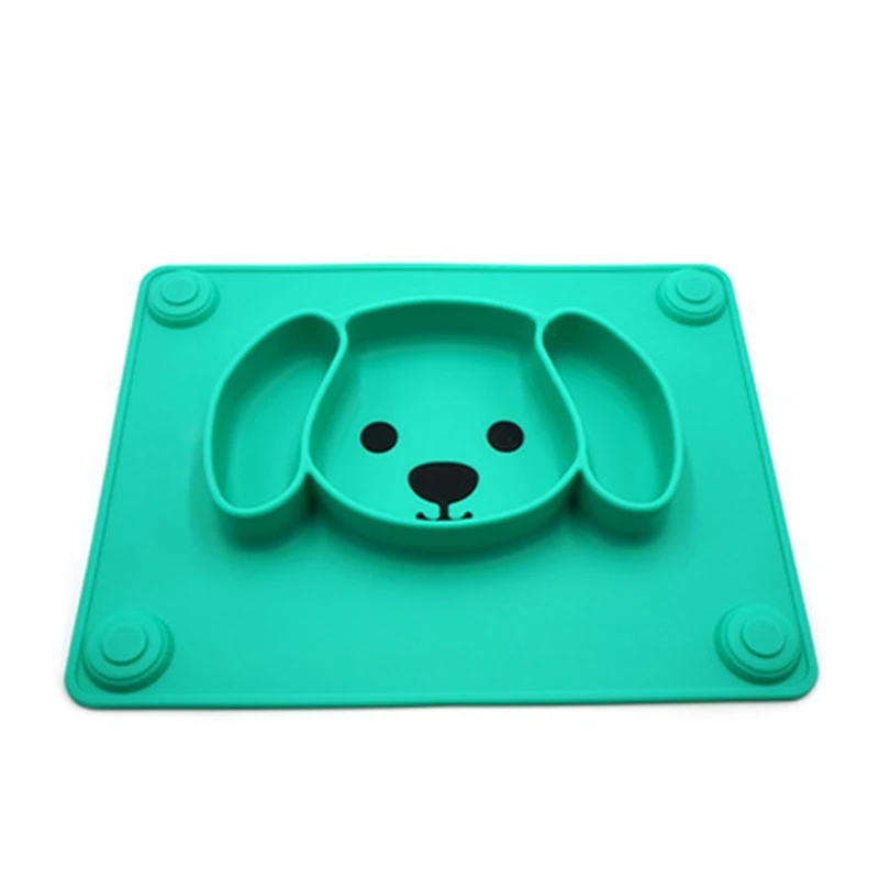 Green Baby Plate Tableware Children Food Feeding Container Placemat Baby Dishes Infant Feeding Silicone Suction Bowl for Kids - Цвет: Green
