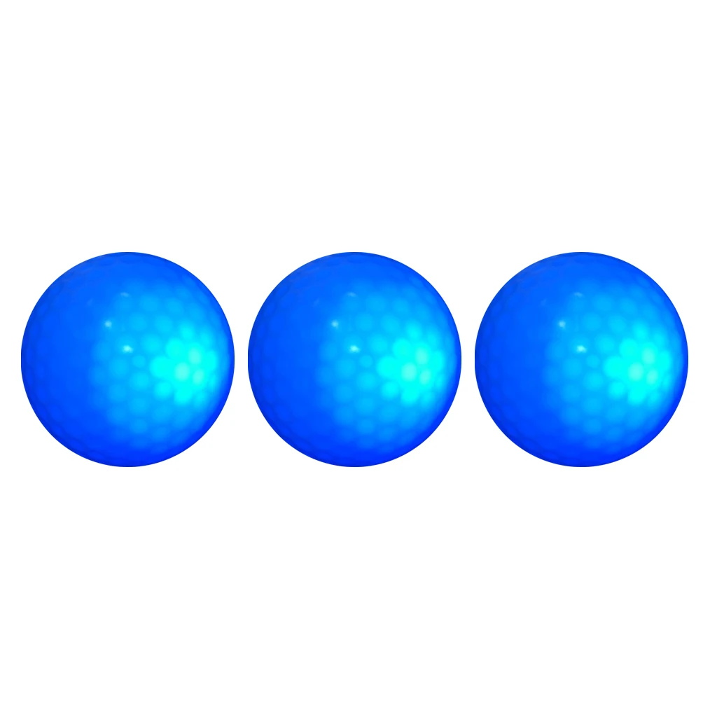Set of 3 Night Blue LED Light Up Golf Balls Standard Balls 42.6mm - Durable and Elastic Double Layer Golf Balls