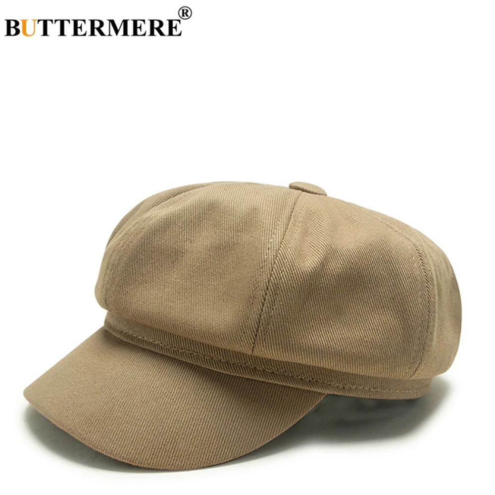 BUTTERMERE Autumn Winter Hats for Women Blue Newsboy Cap Cotton Octagonal Cap Solid Retro Casual Flat Cap