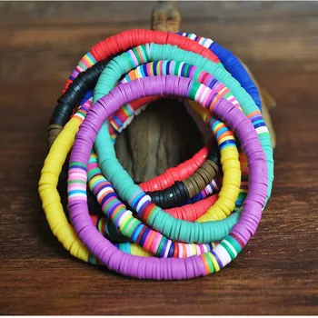 

Handmade Summer Beach Bangles Bohemian Colorful Clay Beaded Elastic Wristband Polymer Clay Beads Bracelet for Women Girl