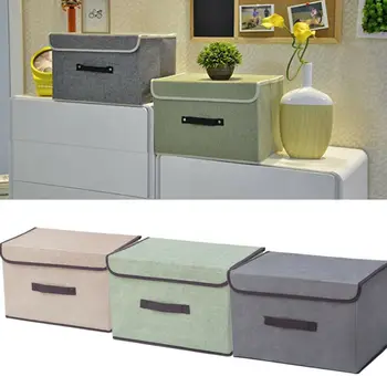 

Fabric Cube Storage Box Bin Organizer Container with Lid Handle Foldable