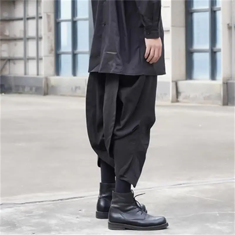 Men's Wide-Leg Pants Spring And Autumn New Irregular Personality Cold Casual Super Loose Large Size Nine Minutes Pants