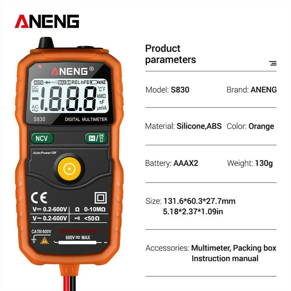 ANENG S830 ЖК-Автоматический цифровой мультиметр домашний измерительный инструмент с подсветкой ЖК-дисплей