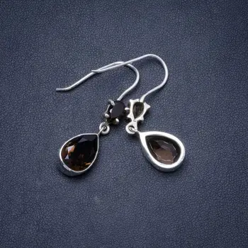 

Natural Smoky Quartz Handmade Unique 925 Sterling Silver Earrings 1.5" Y1266