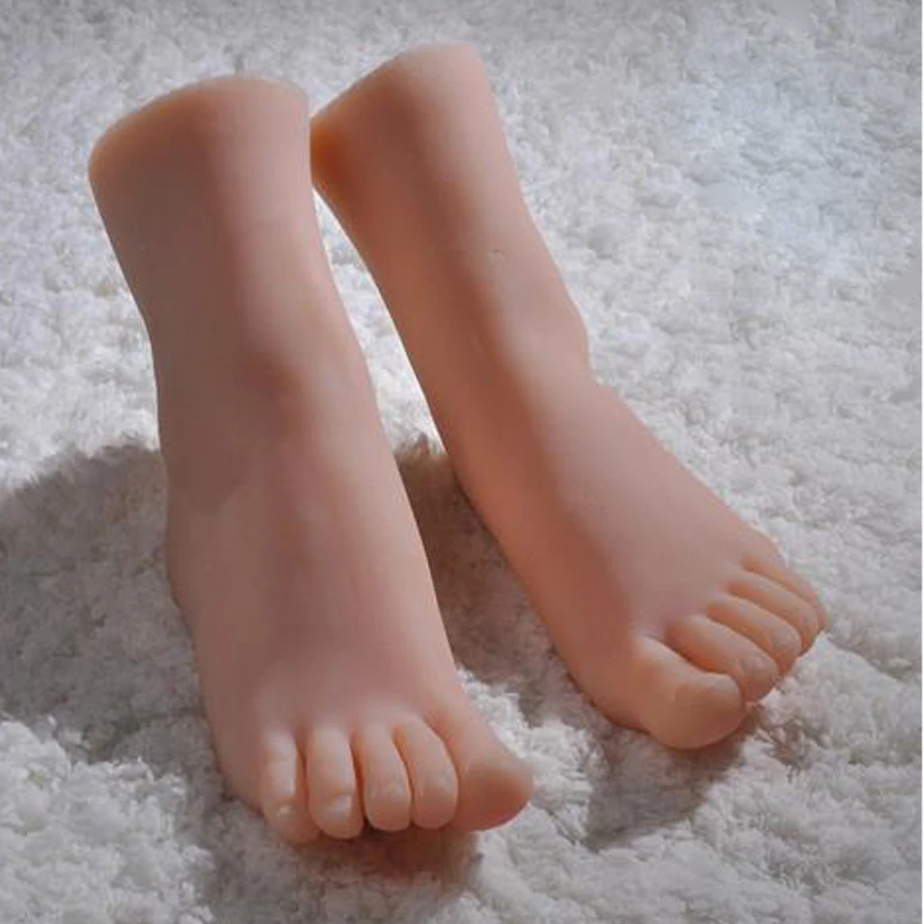 1 Pair Lifesize Mannequin Foot Female Model Foot Display Left and Right False Nail Art Foot Display for Socks Silicone Mannequin