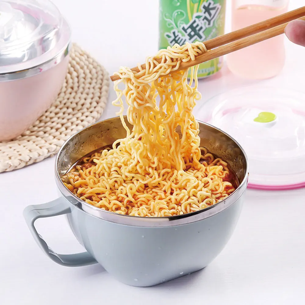 

Solid Stainless Steel Noodle Bowl With Handle Food Container Rice Bowl Soup Bowls Instant Noodle Bowl With Lid With Handle