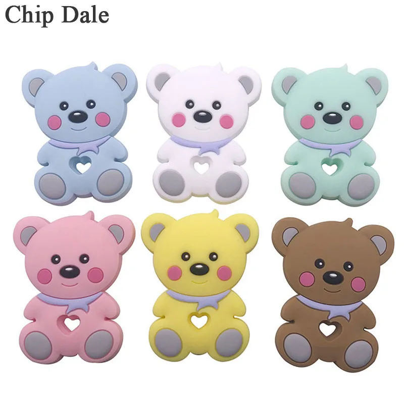 

Chip Dale 5pcs Cute Bear Baby Teether Animal Silicone Teether Pendant Teething Necklace Accessory BPA Free Chew Charm Gifts