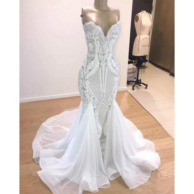 Скромная Русалка Кружева Свадебные платья vestido de novia Свадебные платья для любимой развертки поезд настоящая фотография свадебное платье ручной работы