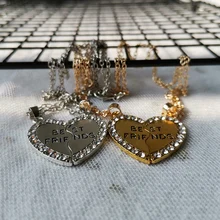 1 пара половина Стразы в форме сердца, любовь кулон ожерелье Лучшие Друзья Дружба подарок для пары colar kolye collares