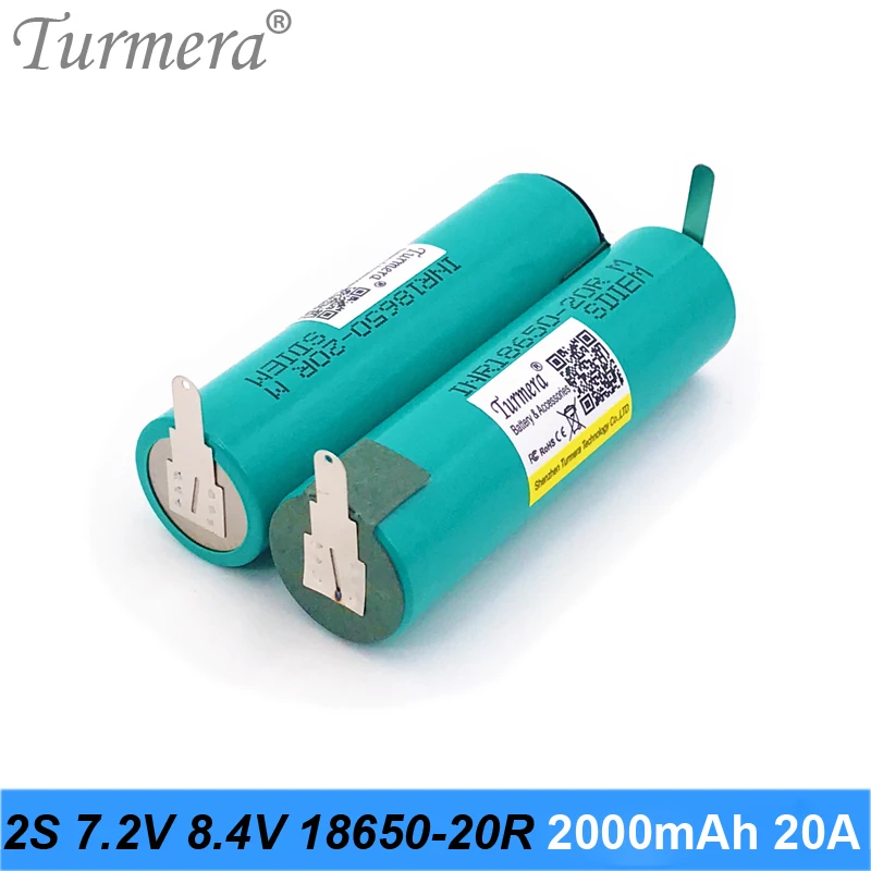Turmera 2S 7.2V 8.4V INR18650-20RM 2000mAh 20A Battery Soldering Battery for 7.4V Screwdriver Shrika and Vacuum Cleaner Battery 03