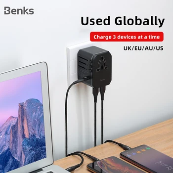 

Benks PD 18W Quick Charge QC3.0 Charger Portable Worldwide Power Adapter 2 USB Port Fast Charging UK/EU/AU/US Wall Travel Socket