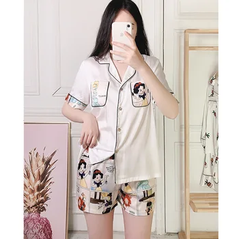 

SWT Summer Lovely Cartoon Women's Emulation Silk Pajamas Korean Version of Ins Fashion Shorts Sleeve Home Clothes Two-piece Sets