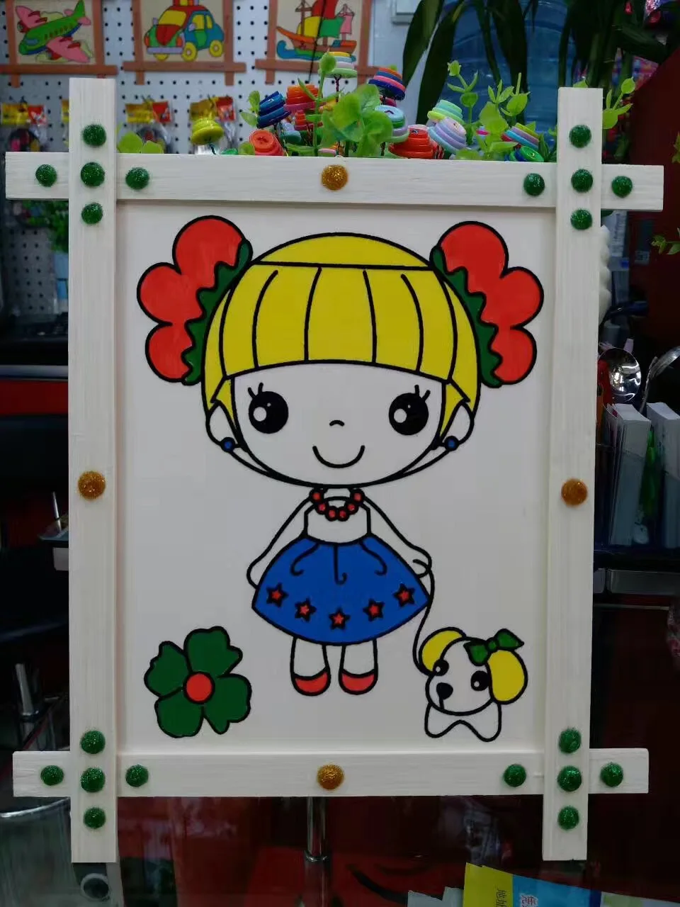 

Snow Mud Pearl Clay Painting Children DIY 10-Inch Tic Tac Toe mu kuang hua Wooden Drawing Board cai ni hua