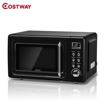 

COSTWAY 700W Glass Turntable Retro Countertop Microwave Oven 5 Microwave Power Level Microwave with LED Display