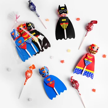 

54Pcs Superman Batman Cartoon Candy Lollipop Decoration Cards Kids Birthday Party Candy Gift Accessories