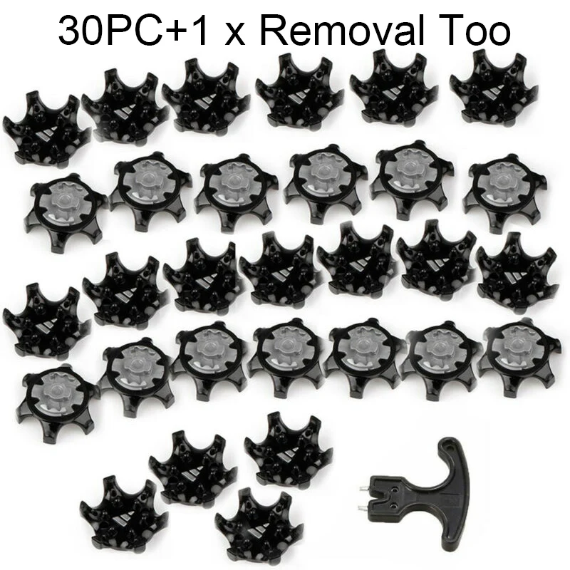 30pcs Golf Shoe Spikes Replace Clamp Cleat Screw-in Removal Tools Plastic Black Golf Supply Part For Superior Comfort Durability
