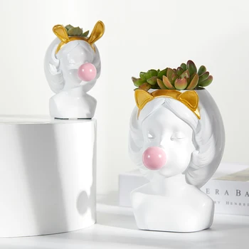 

SIMPLE RESIN BUBBLE GIRL VASE DECORATION HOME OFFICE DESKTOP CHARACTER SCULPTURE POTTED MODERN HOME DECORATION ACCESSORIES GIFT