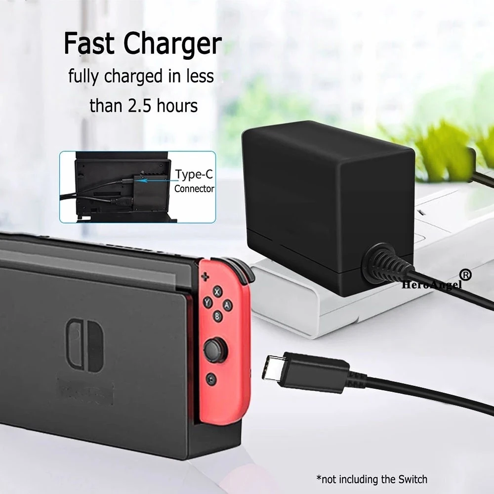 Support TV Mode AC Adapter Charger for Nintendo Switch, Power Supply 15V  2.6A Fast Charging for Switch Dock/Switch Lite and Pro Controller