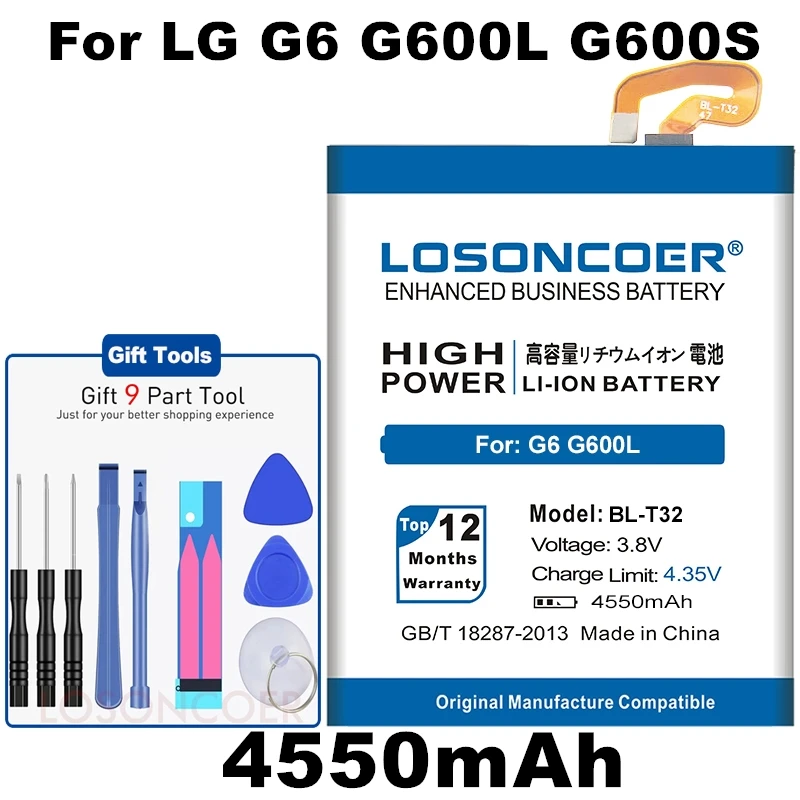 LOSONCOER 4550 мА/ч, BL-T32 Батарея для LG G6 G600L Батарея G600S H870 H871 H872 H873 LS993 US997 VS988 бесплатные инструменты держатель наклейки