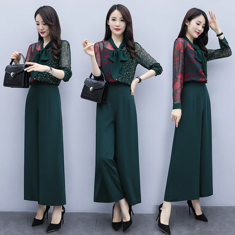 

2019 Autumn New Style Graceful Two-Piece Set Debutante Elegant High-waisted Loose Pants Slimming Versatile-Style Set