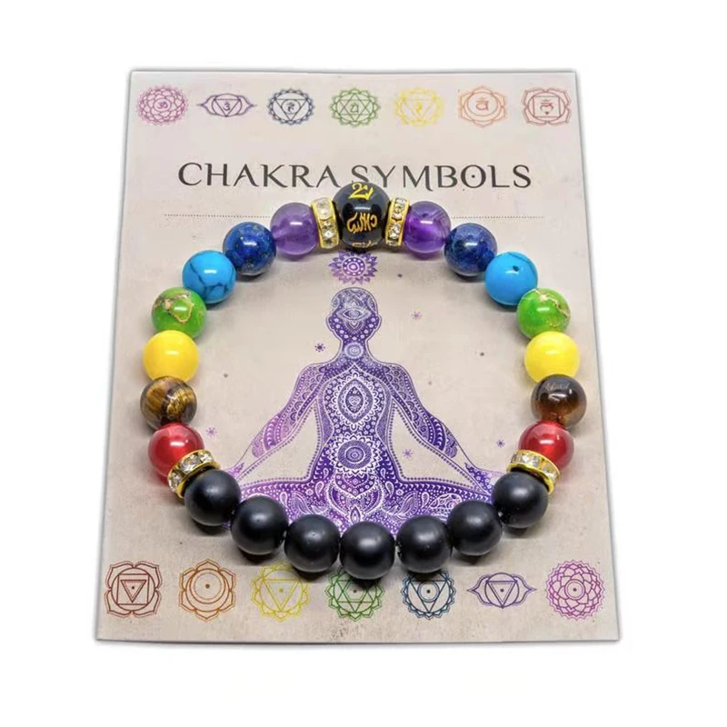 Natural Crystal Healing 7 Chakra Bracelet with Meaning Card for Men/Women Men's Bracelets & Bangles Apparel & Accessories Bracelets Jewelry Women's Bracelets & Bangles