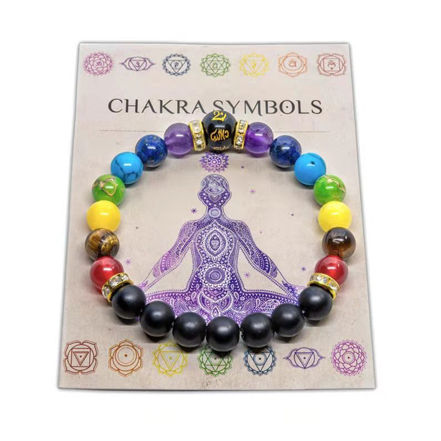 Chakra Bracelet with Meaning Cardfor Men Women Natural Crystal Healing Anxiety Jewellery Mandala Yoga Meditation Bracelet Gift