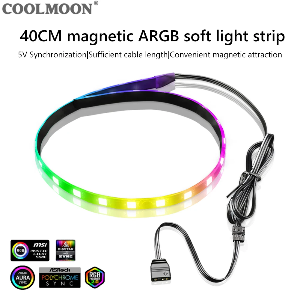 Coolmoon Cm-ls40 5v Argb pc Case Barra de Luz Led Sata 3pin Desktop Computador Lâmpada Tira 40cm Placa-mãe Rgb Decoração Acessório