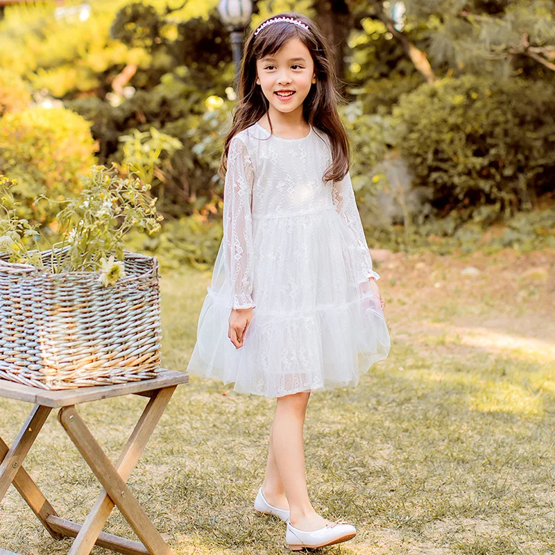 Праздничное платье для девочек; кружевное платье; детская одежда до колена; сезон весна-осень; платье принцессы с длинными рукавами; платья для свадебной вечеринки